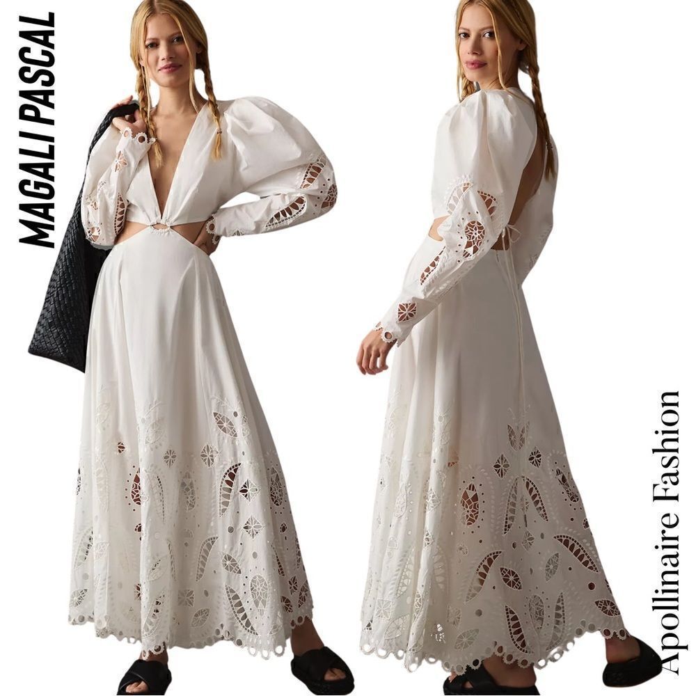 MAGALI PASCAL THE PERCIVAL MAXI DRESS IN OFFWHITE COTTON POPLIN NWT SIZE XL RARE